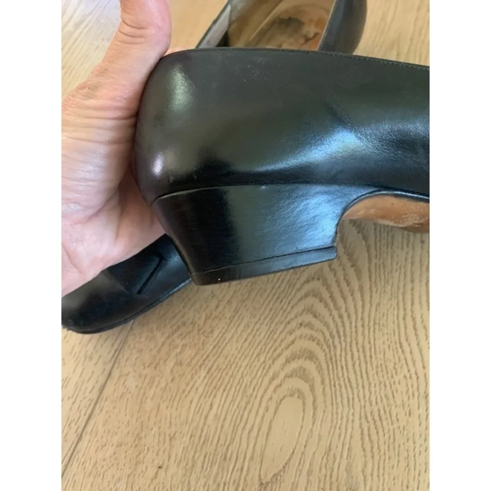 Salvatore Ferragamo Vara Bow Pumps‎ Black Leather Low Block Heel Shoes 7.5 C